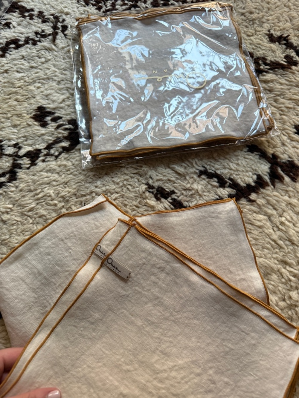 Once Milano Beige Cocktail Napkin with Mustard Trim - Picture 11 of 13
